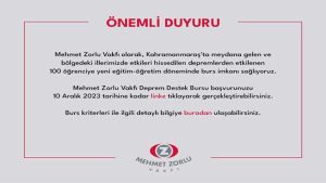 Mehmet Zorlu Vakfı Deprem Bölgesi Burs Başvurusu