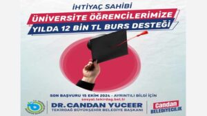 Tekirdağ Belediyesi Üniversite Bursu Başvuruları